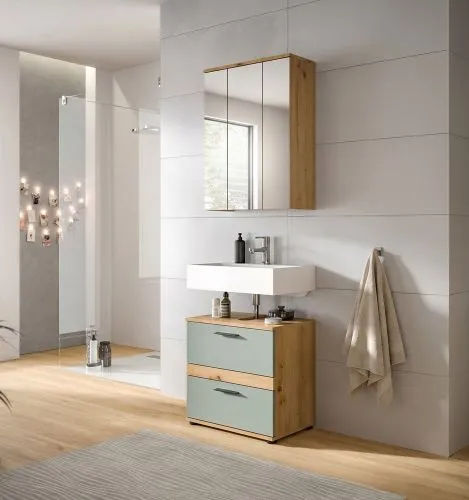 Badezimmer-Set Blake1 | Salbei / Artisan Eiche | 2-teilig mit Aufsatzleuchte