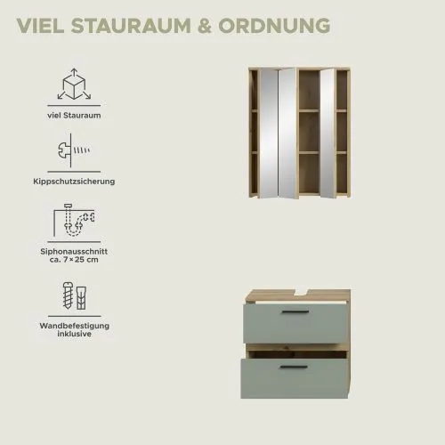 Badezimmer-Set Blake1 | Salbei / Artisan Eiche | 2-teilig ohne Aufsatzleuchte