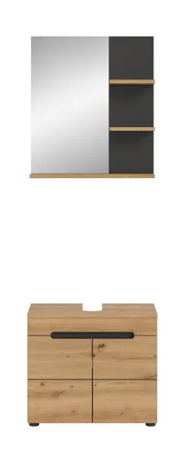 Badezimmer Set Canu | 2-teilig | Artisan Eiche / Basalt grau | mit Aufsatzleuchte