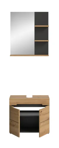 Badezimmer Set Canu | 2-teilig | Artisan Eiche / Basalt grau | mit Aufsatzleuchte