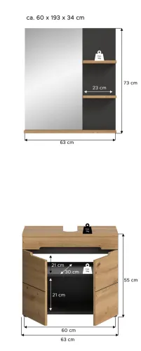 Badezimmer Set Canu | 2-teilig | Artisan Eiche / Basalt grau