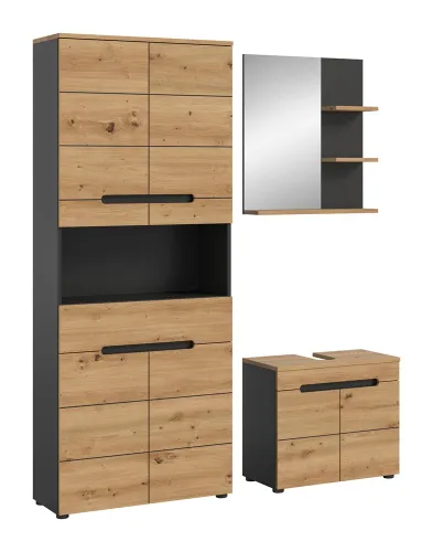 Badezimmer Set Canu 3 | 3-teilig | Artisan Eiche / Basalt grau | mit Aufsatzleuchte