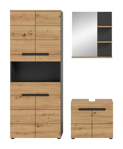 Badezimmer Set Canu 3 | 3-teilig | Artisan Eiche / Basalt grau | optional Beleuchtung
