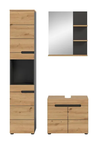 Badezimmer Set Canu | 3-teilig | Artisan Eiche / Basalt grau | mit Aufsatzleuchte