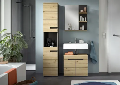 Badezimmer Set Canu | 3-teilig | Artisan Eiche / Basalt grau | optional Beleuchtung