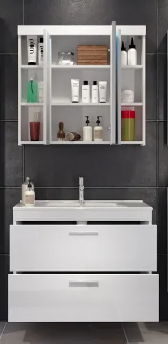 Badezimmer-Set Devon | inkl. Waschbecken | weiß Hochglanz | 2-teilig