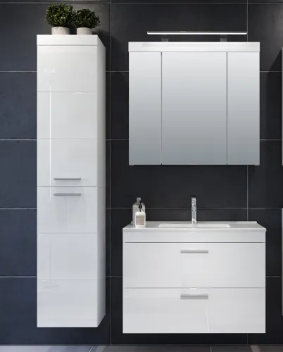 Badezimmer Set Devon | inkl. Waschbecken | weiß Hochglanz | 3-teilig