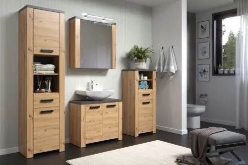 Badezimmer-Set Follow | Artisan Eiche / Matera grau | 4-teilig mit Beleuchtung