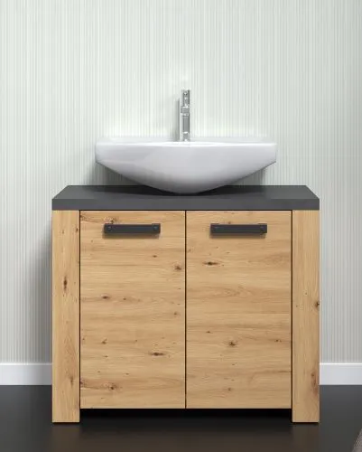 Badezimmer-Set Follow | Artisan Eiche / Matera grau | 4-teilig mit Beleuchtung