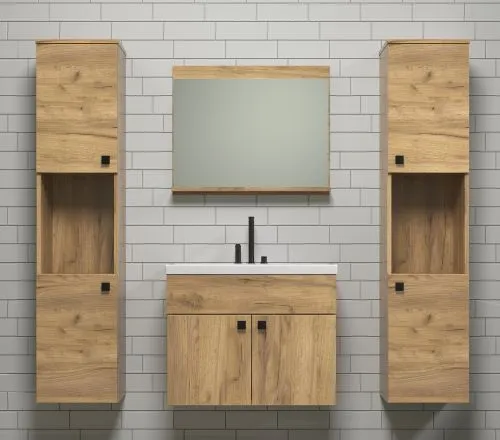 Badezimmer Set Haven | inkl. Waschbecken | Eiche Kraft Gold | 4-teilig