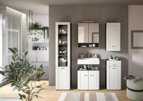 Badezimmer-Set Lago | weiß / grau | 3-teilig mit Aufsatzleuchte