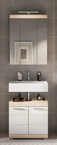 Badezimmer-Set Lambada 1a | weiß Hochglanz / Sonoma Eiche hell | 2-teilig