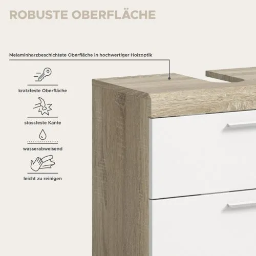 Badezimmer-Set Lambada 2a | weiß Hochglanz / Sonoma Eiche hell | 5-teilig | optional Beleuchtung mit Aufsatzleuchte