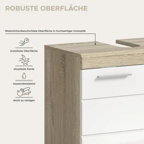 Badezimmer-Set Lambada 4 | weiß Hochglanz / Sonoma Eiche hell | 4-teilig | mit Aufsatzleuchte 1