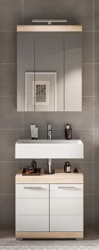 Badezimmer-Set Lambada | weiß Hochglanz / Sonoma Eiche hell | 2-teilig