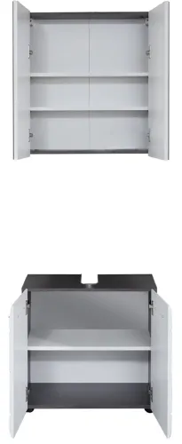 Badezimmer-Set Line | weiß Hochglanz / Sardegna Rauchsilber | 2-teilig mit Aufsatzleuchte