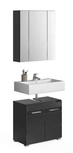 Badezimmer-Set Linus | schwarz Hochglanz | 2-teilig mit Aufsatzleuchte