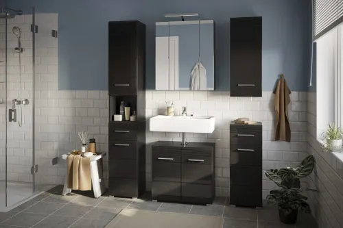 Badezimmer-Set Linus | schwarz Hochglanz | 2-teilig ohne Aufsatzleuchte