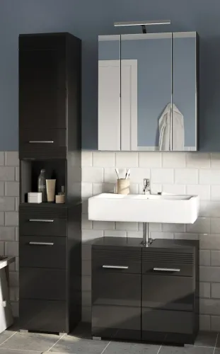 Badezimmer Set Linus | schwarz Hochglanz | 3-teilig ohne Aufsatzleuchte