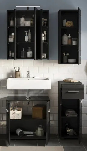 Badezimmer-Set Linus | schwarz Hochglanz | 4-teilig