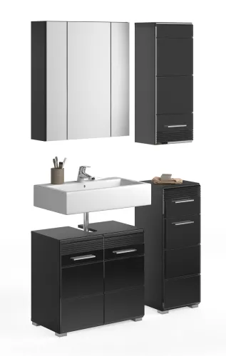Badezimmer-Set Linus | schwarz Hochglanz | 4-teilig
