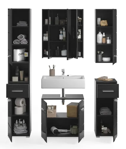 Badezimmer-Set Linus | schwarz Hochglanz | 5-teilig