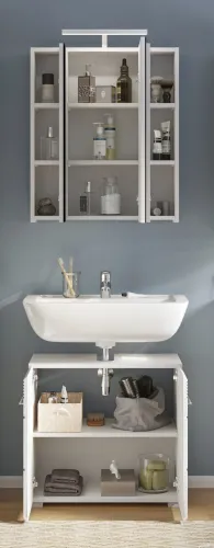 Badezimmer-Set Linus | weiß Hochglanz | 2-teilig mit Aufsatzleuchte