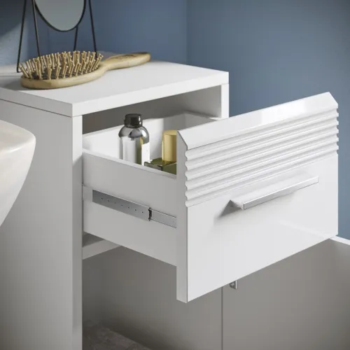 Badezimmer-Set Linus | weiß Hochglanz | 4-teilig mit Aufsatzleuchte