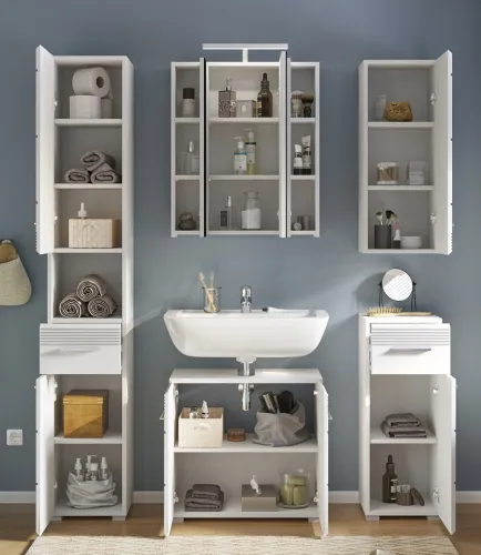 Badezimmer-Set Linus| weiß Hochglanz | 5-teilig ohne Aufsatzleuchte