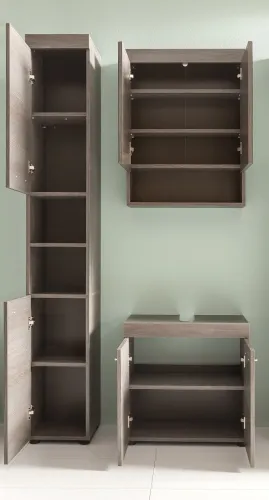 Badezimmer-Set Runner | rauchsilber | 3-teilig mit Aufsatzleuchte
