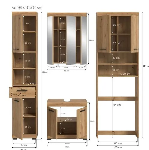 Badezimmer-Set Scout 1 | Artisan Eiche | 4-teilig mit Aufsatzleuchte
