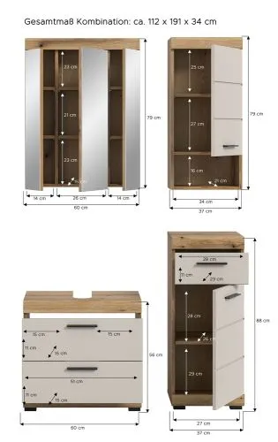 Badezimmer-Set Scout 1 | Kaschmir / Evoak Oak | 4-teilig mit Aufsatzleuchte 1