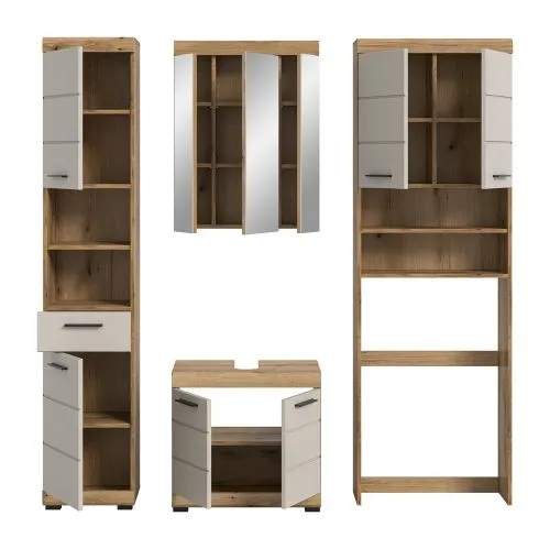 Badezimmer-Set Scout 1 | Kaschmir / Evoak Oak | 4-teilig mit Aufsatzleuchte