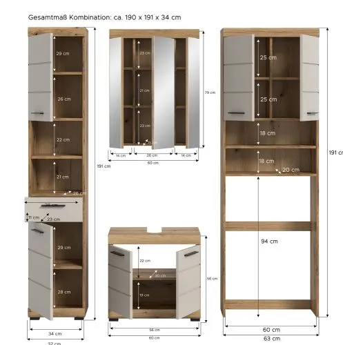 Badezimmer-Set Scout 1 | Kaschmir / Evoak Oak | 4-teilig mit Aufsatzleuchte