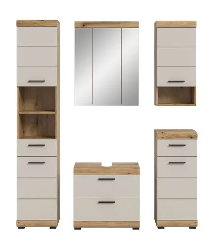Badezimmer-Set Scout 1 | Kaschmir / Evoak Oak | 5-teilig mit Aufsatzleuchte