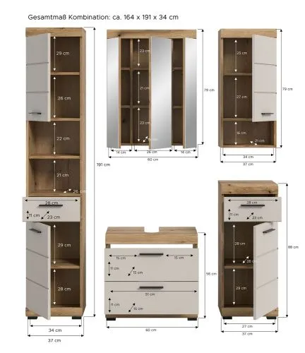Badezimmer-Set Scout 1 | Kaschmir / Evoak Oak | 5-teilig mit Aufsatzleuchte