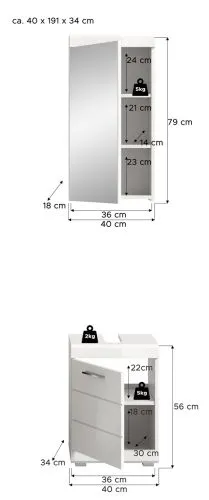 Badezimmer-Set Scout 1 | weiß Hochglanz / weiß | 2-teilig mit LED