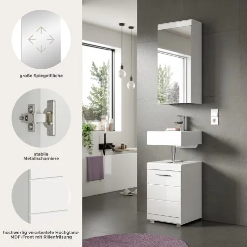 Badezimmer-Set Scout 1 | weiß Hochglanz / weiß | 2-teilig mit LED