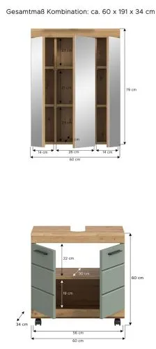 Badezimmer-Set Scout 2 auf Rollen | Salbei / Artisan Eiche | 2-teilig