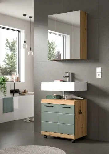 Badezimmer-Set Scout 2 auf Rollen | Salbei / Artisan Eiche | 2-teilig ohne