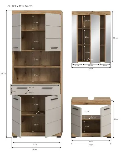 Badezimmer-Set Scout 2 | Kaschmir / Evoak Oak | 3-teilig mit Aufsatzleuchte