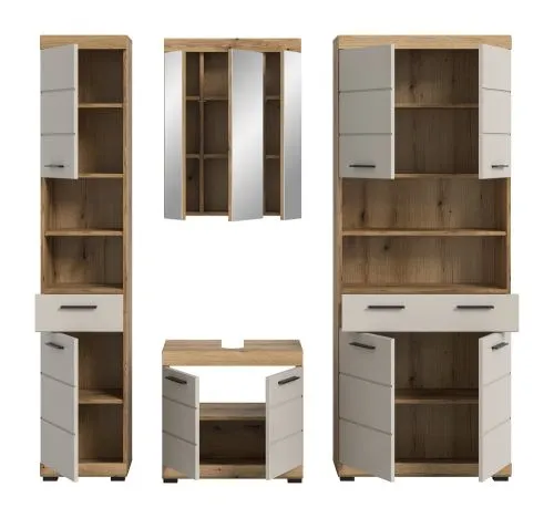 Badezimmer-Set Scout 2 | Kaschmir / Evoak Oak | 4-teilig mit Aufsatzleuchte