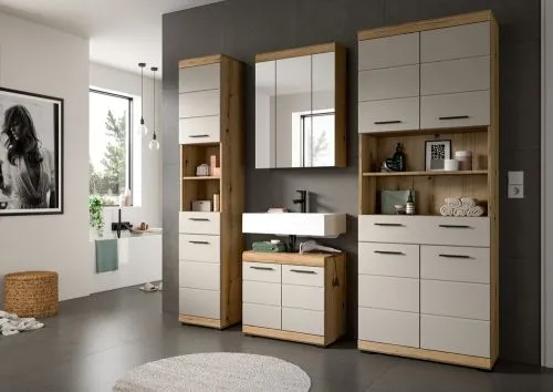 Badezimmer-Set Scout 2 | Kaschmir / Evoak Oak | 4-teilig mit Aufsatzleuchte