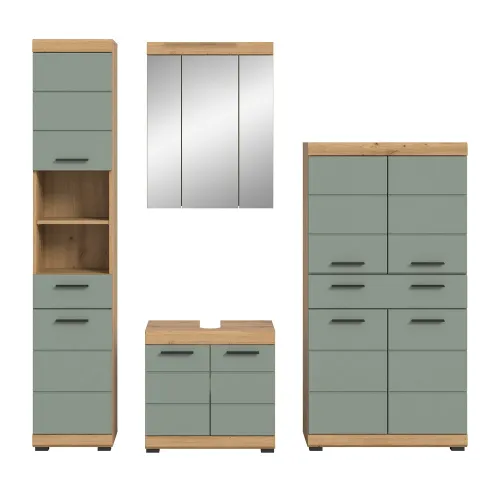 Badezimmer-Set Scout 5 | Salbei / Artisan Eiche | 4-teilig | mit Aufsatzleuchte