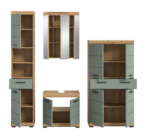 Badezimmer-Set Scout 5 | Salbei / Artisan Eiche | 4-teilig | mit Aufsatzleuchte