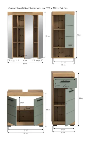 Badezimmer-Set Scout 2 | Salbei / Artisan Eiche | 4-teilig