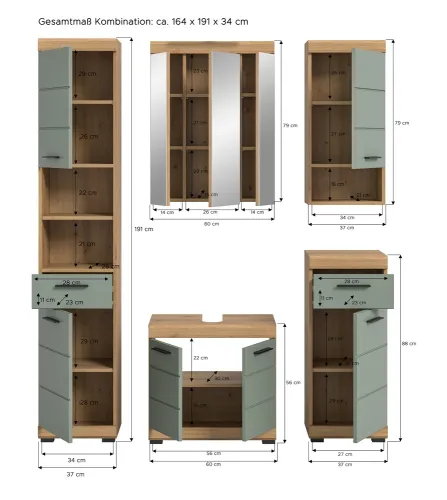 Badezimmer-Set Scout 2 | Salbei / Artisan Eiche | 5-teilig