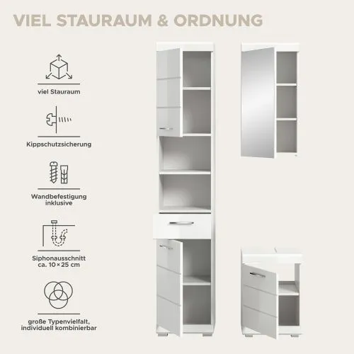 Badezimmer-Set Scout 2 | weiß Hochglanz / weiß | 3-teilig mit Aufsatzleuchte