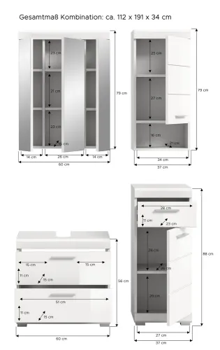 Badezimmer-Set Scout 6 | weiß Hochglanz / weiß | 4-teilig | optional Aufsatzleuchte