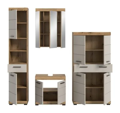 Badezimmer-Set Scout 3 | Kaschmir / Evoak Oak | 4-teilig mit Aufsatzleuchte